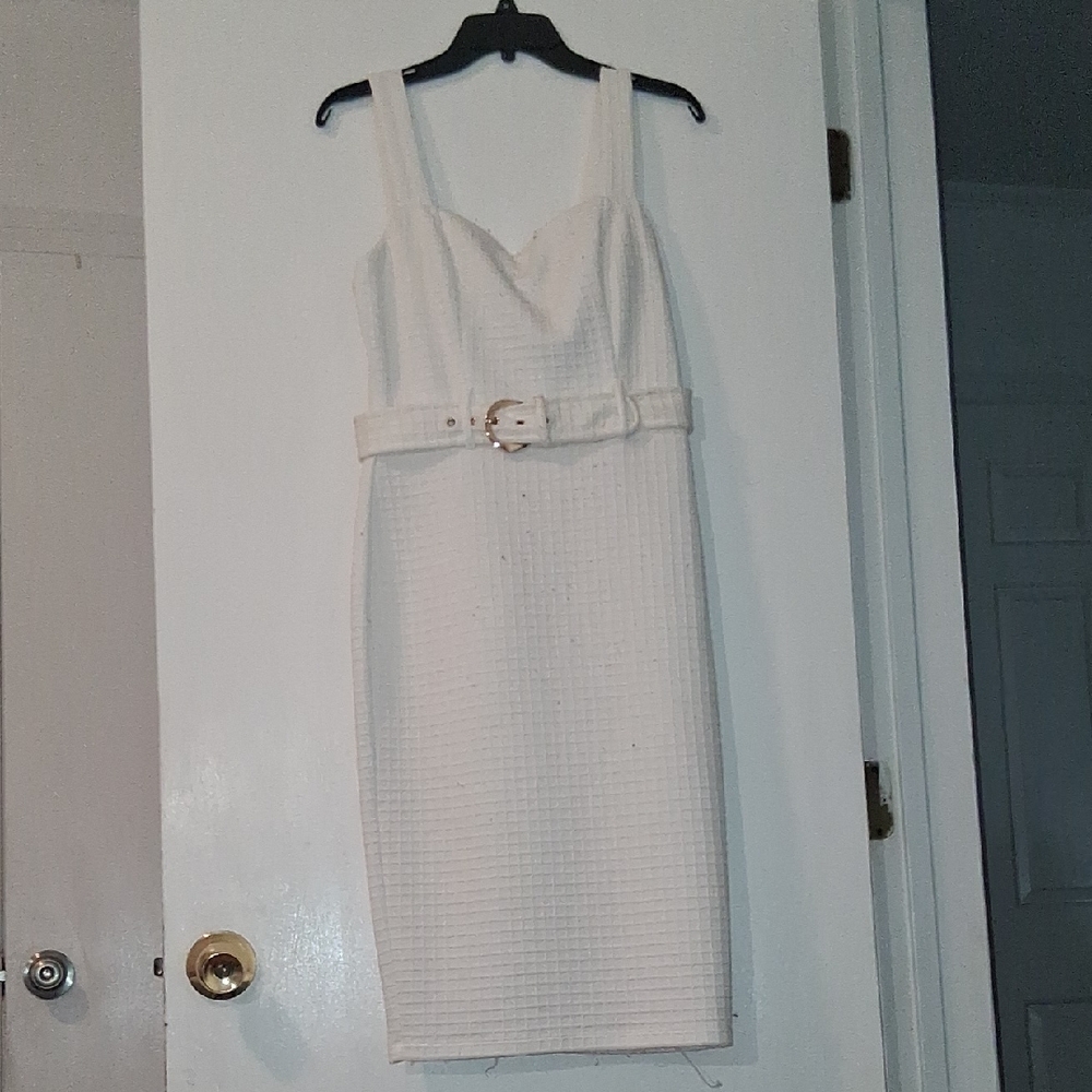 Premier White Textured Midi Dress